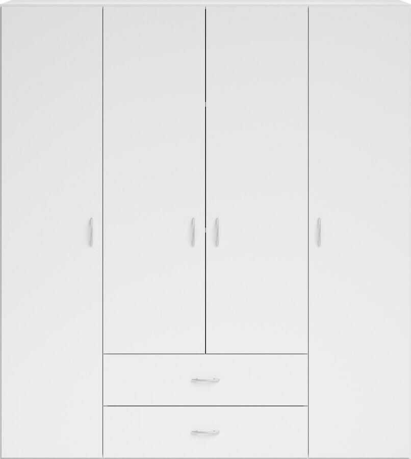 Interiax Kledingkast &apos;Saar&apos; 4 Deuren 2 Lades 2 Hangers & 4 Legplanken Wit 177x160x52 cm
