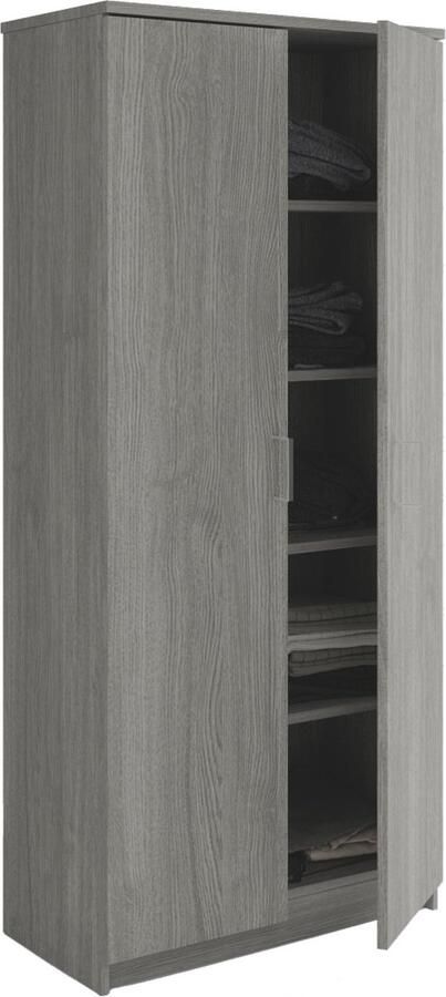 Interiax Opbergkast Kledingkast &apos;Amelie&apos; 2 deuren en 4 legplanken Grijze eik (180x80x40cm) - Foto 2