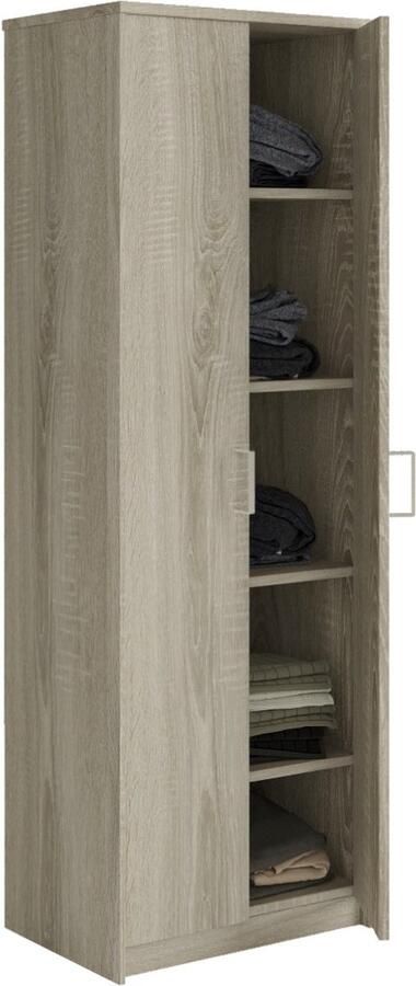 Interiax Opbergkast Kledingkast &apos;Amelie&apos; 2 deuren en 4 legplanken Sonoma (180x60x40cm)