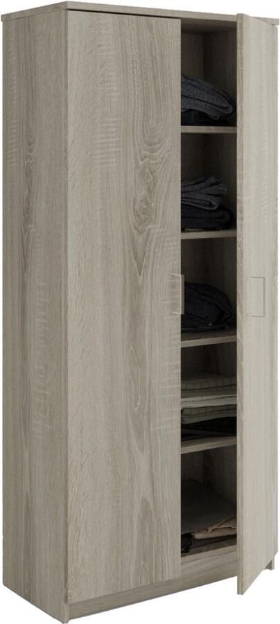 Interiax Opbergkast Kledingkast &apos;Amelie&apos; 2 Deuren & 4 Legplanken Sonoma Eik 180x80x40 cm