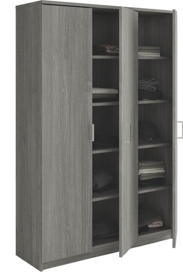 Interiax Opbergkast Kledingkast &apos;Amelie&apos; 3 Deuren en 8 Legplanken Grijze Eik (180x120x40cm) - Foto 2