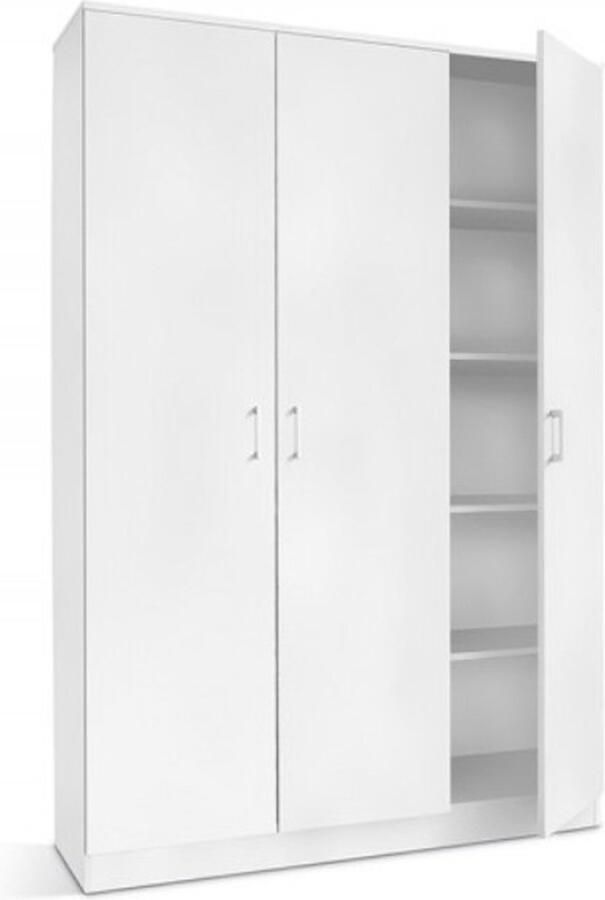 Interiax Opbergkast Kledingkast &apos;Amelie&apos; 3 deuren en 8 legplanken Wit (180x120x40cm)