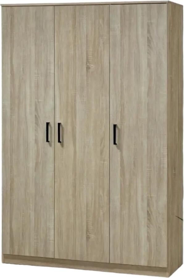 Interiax Opbergkast Kledingkast &apos;Lucas&apos; 3 Deuren 1 Hanger & 4 Legplanken Sonoma Eik 184x120x52 cm