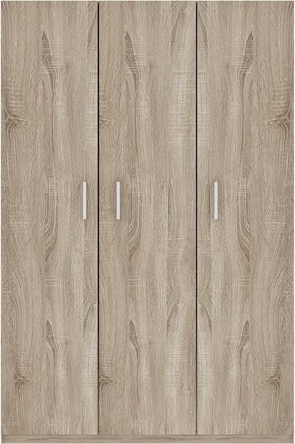 Interiax Opbergkast Kledingkast 'Mila' 3 Deuren & 8 Legplanken Sonoma Eik 180x120x42 cm