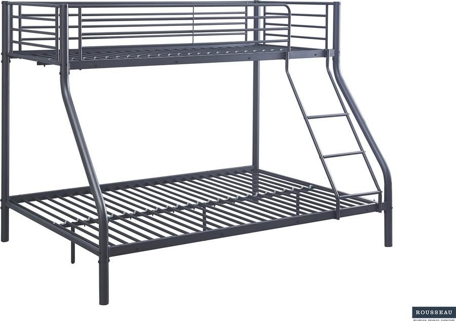 Interiax Trio Stapelbed Metaal Donkergrijs 140 90x200 cm Inclusief Lattenbodems