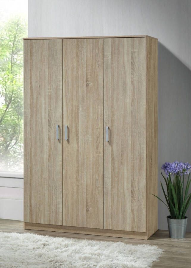 Interiax Opbergkast Kledingkast &apos;Lucas&apos; 3 Deuren 1 Hanger & 4 Legplanken Sonoma Eik 184x120x52 cm - Foto 2