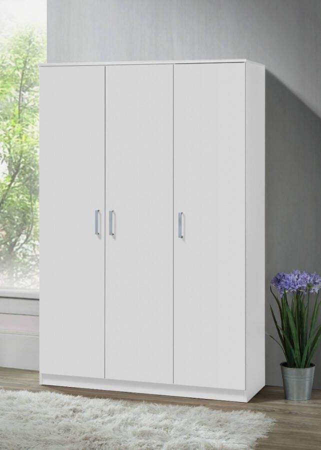 Interiax Opbergkast Kledingkast &apos;Lucas&apos; 3 Deuren 1 Hanger & 4 Legplanken Wit 184x120x52 cm - Foto 2