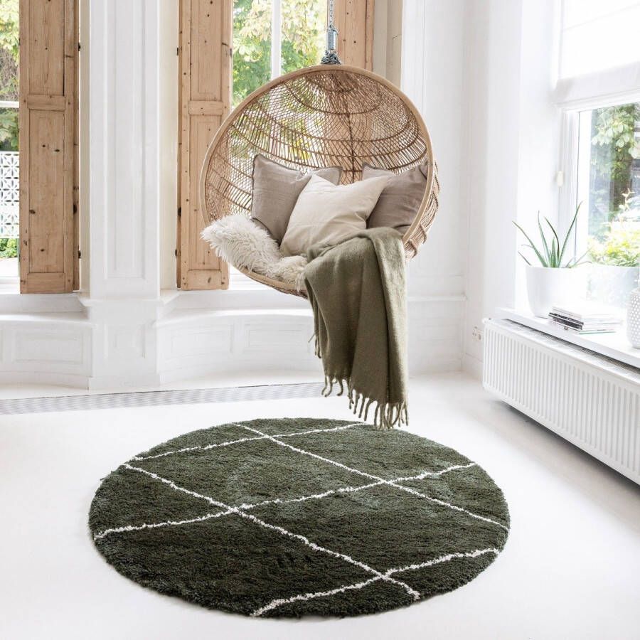 Interieur 05 Berber Rond vloerkleed hoogpolig Groen Cream scandinavisch nea Interieur05 Polypropyleen Rond 160 Ø (M)