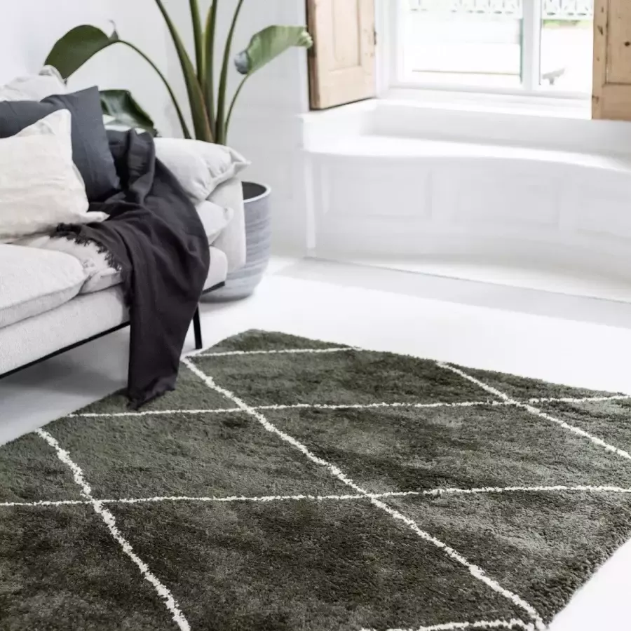 Interieur 05 Berber vloerkleed hoogpolig Groen Cream scandinavisch nea Interieur05 Polypropyleen 80 x 150 cm (XS)