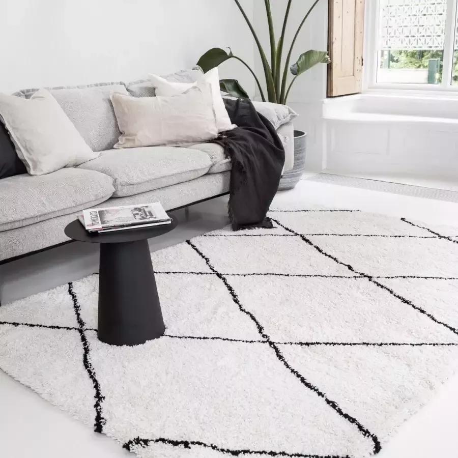 Interieur 05 berber vloerkleed hoogpolig wit zwart scandinavisch nea interieur05 Polypropyleen 80 x 150 cm (XS)
