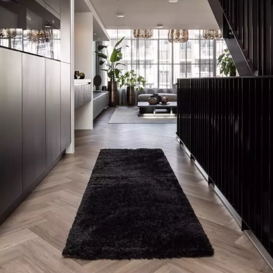 Interieur 05 Hoogpolig loper vloerkleed Fender Antraciet zwart Polyester Loper 67 x 200 cm (S)