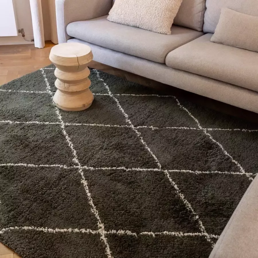 Interieur 05 Hoogpolig Vloerkleed Berber Kris Kros Groen wit-80 x 150 cm (XS) Polypropyleen 80 x 150 (XS)