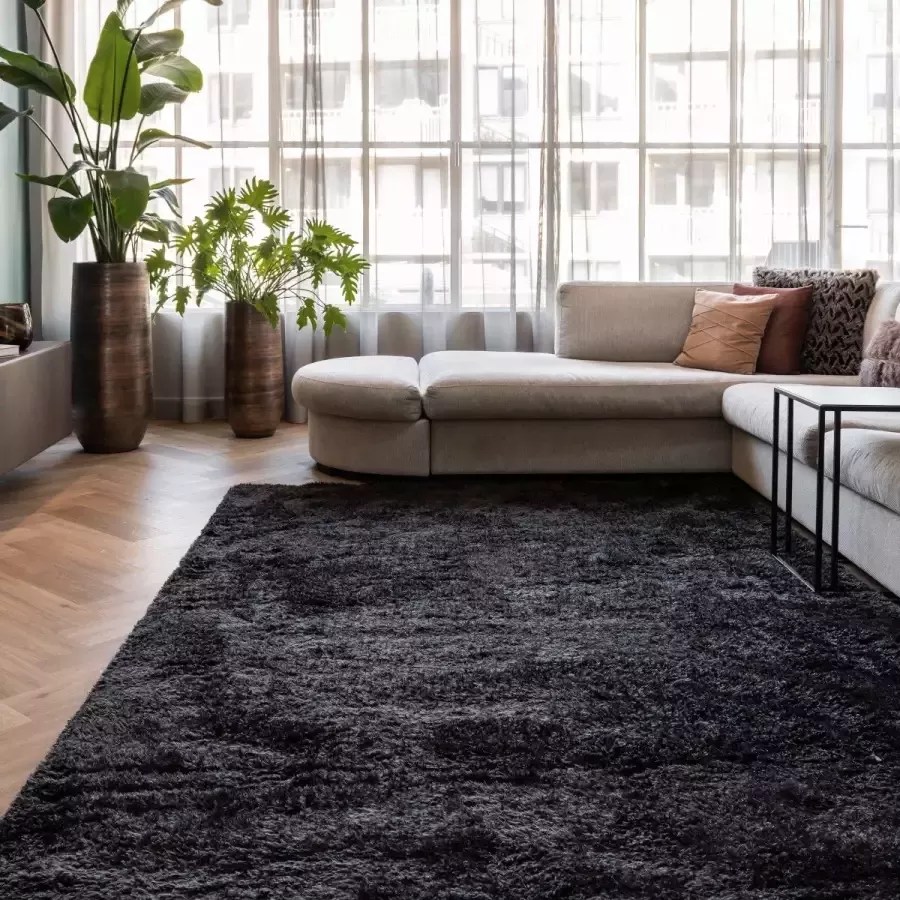 Interieur 05 Hoogpolig vloerkleed Fender Antraciet zwart Grijs Antraciet Polyester 160 x 230 cm (M)