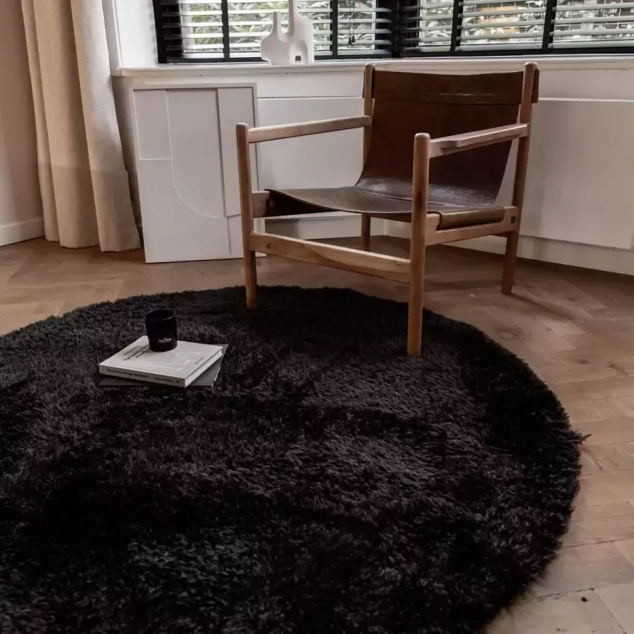 Interieur 05 Rond Hoogpolig vloerkleed Fender Antraciet zwart Antraciet Zwart Grijs antraciet Polyester Rond 200 Ø (L)