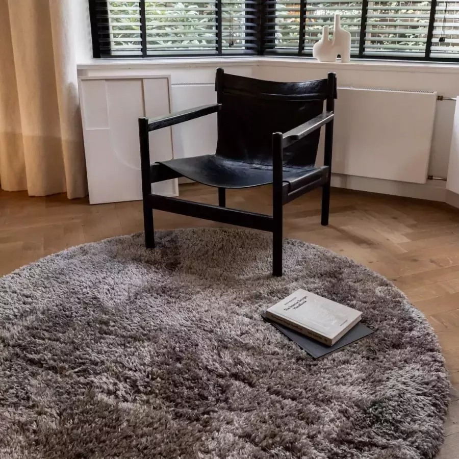 Interieur 05 Hoogpolig vloerkleed Fender grijs lichtgrijs Grijs Antraciet Polyester Rond 160 Ø (M)