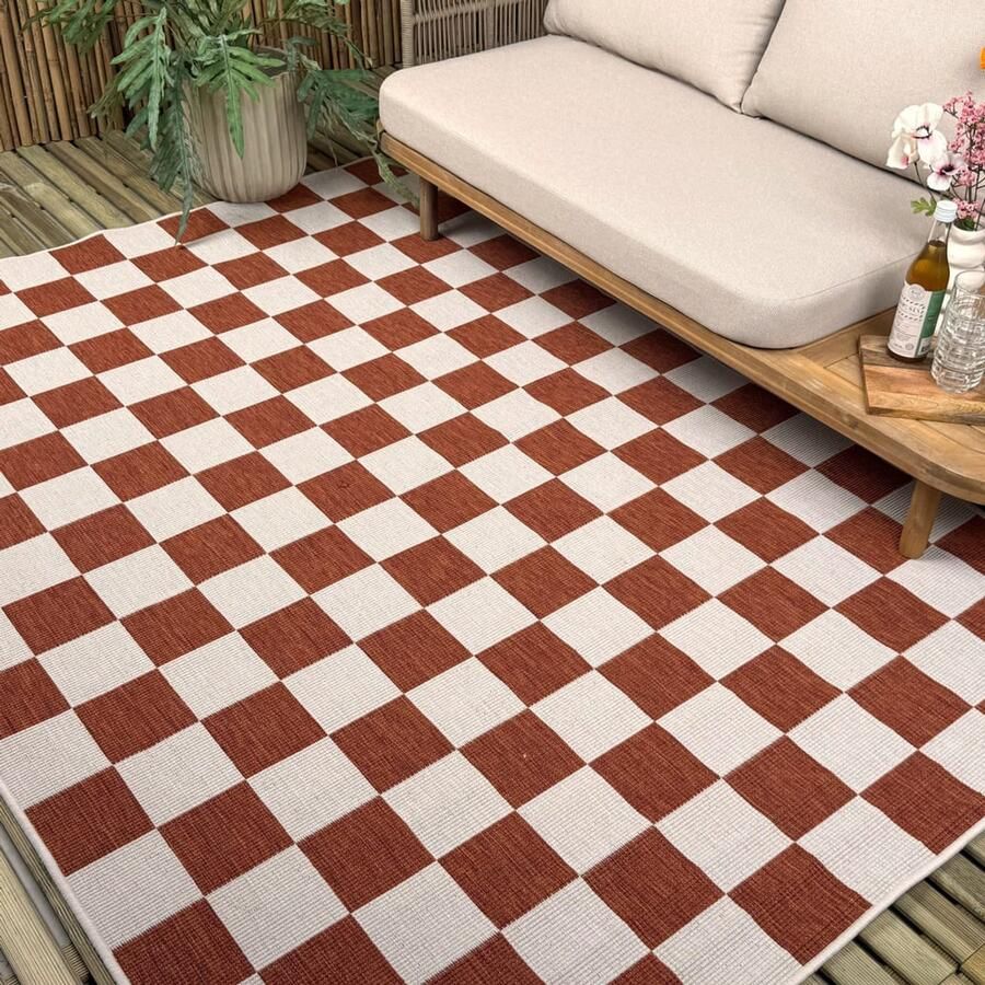 Interieur 05 Buitenkleed Level blokken checkerboard roest Interieur05 160 x 230 cm (M)
