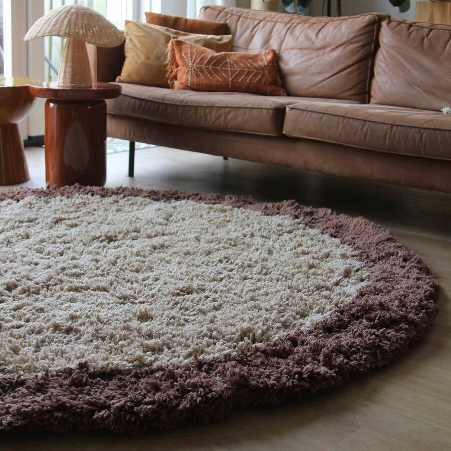 Interieur 05 Rond hoogpolig vloerkleed Pilo beige bruin polyester Interieur05 Rond 200 Ø (L)