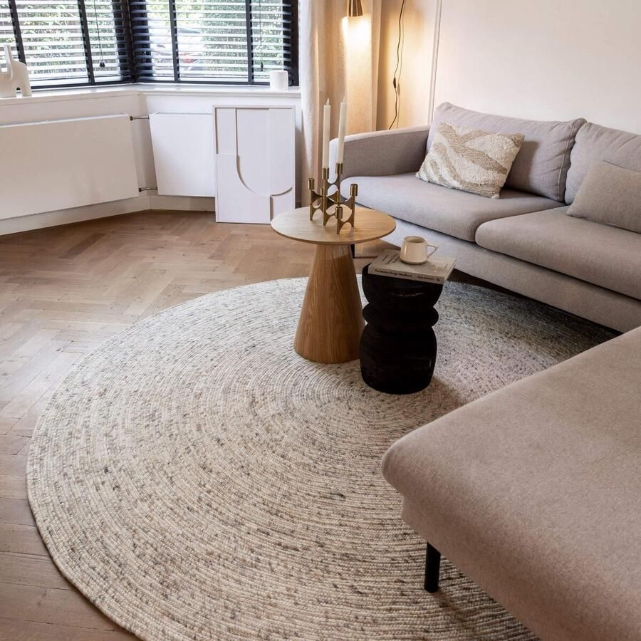 Interieur 05 Rond wollen vloerkleed Gapo beige wit gemeleerd Beige Wit Rond 250 Ø (XL)