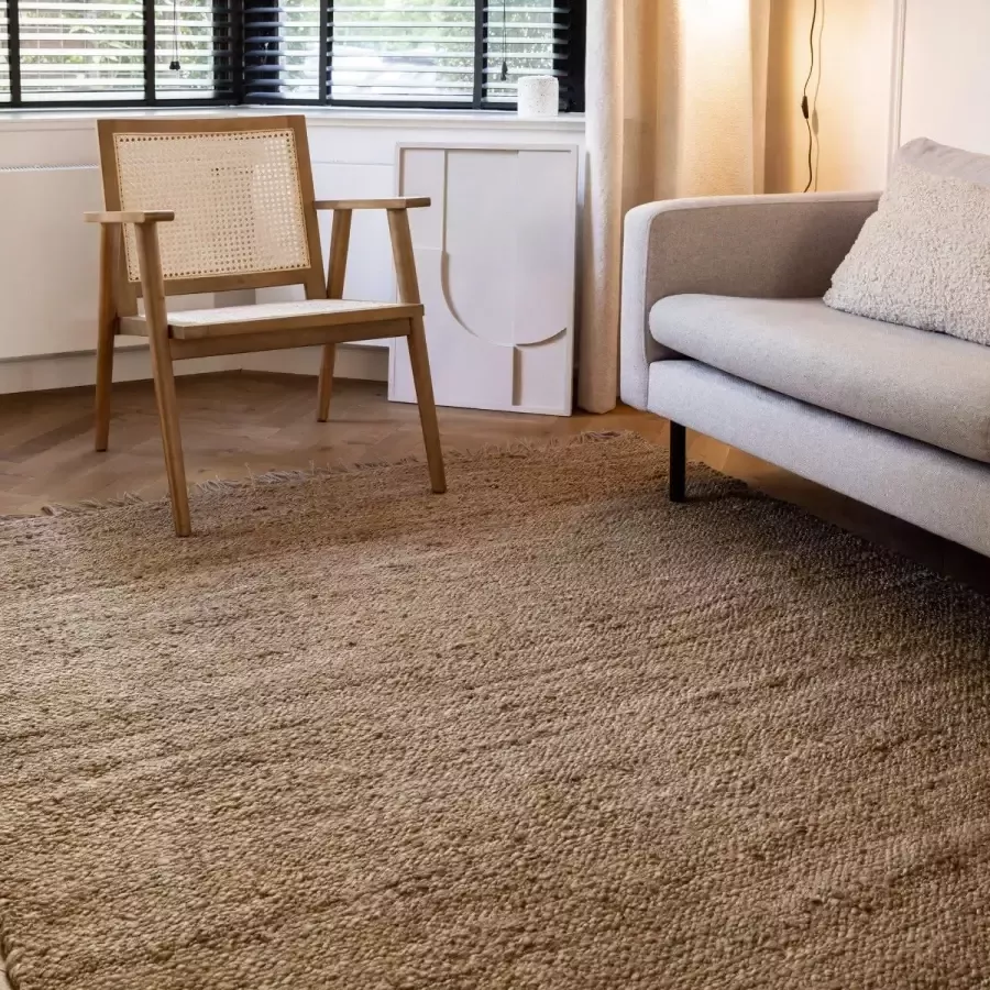 Interieur 05 Jute Vloerkleed Rechthoek Mobi met franjes Beige 200 x 290 cm (L)