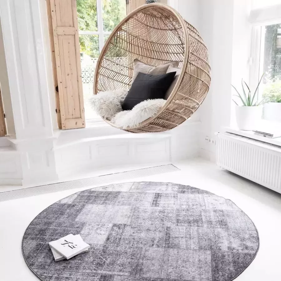 Interieur 05 Patchwork Vloerkleed rond Antraciet Lara Interieur05 Grijs Antraciet Chenille Rond 160 Ø (M)