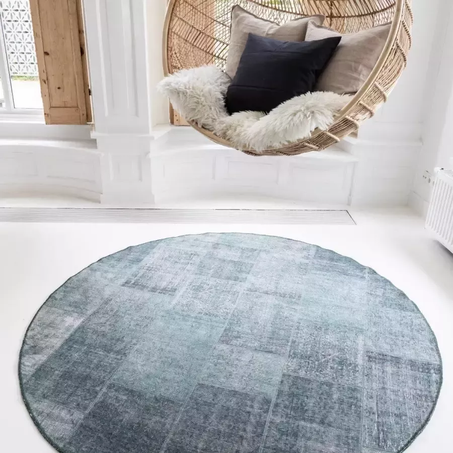 Interieur 05 Patchwork Vloerkleed rond Groen Lara Interieur05 Chenille Rond 160 Ø (M)