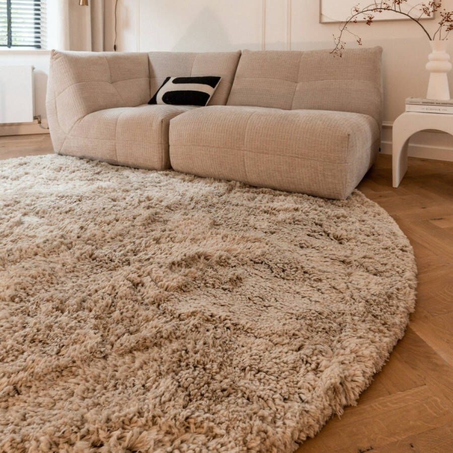 Interieur 05 Rond Hoogpolig Vloerkleed Pilo Beige Polyester Interieur05 Rond 200 Ø (L)