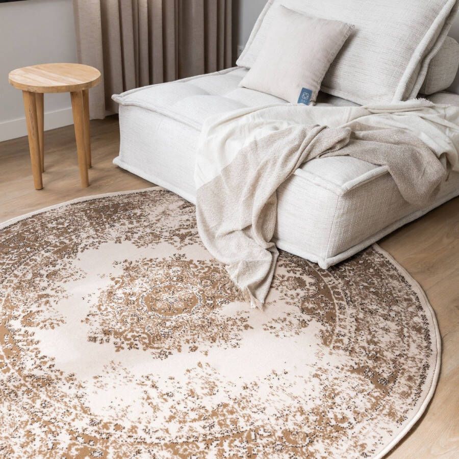 Interieur 05 Rond Vintage Vloerkleed Keshan Bruin Beige Polypropyleen Rond 240 Ø (XL)