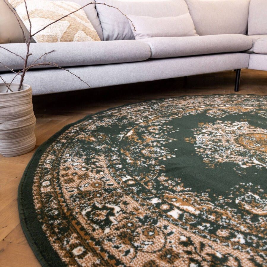 Interieur 05 Rond Vintage Vloerkleed Keshan groen Polypropyleen Rond 160 Ø (M)