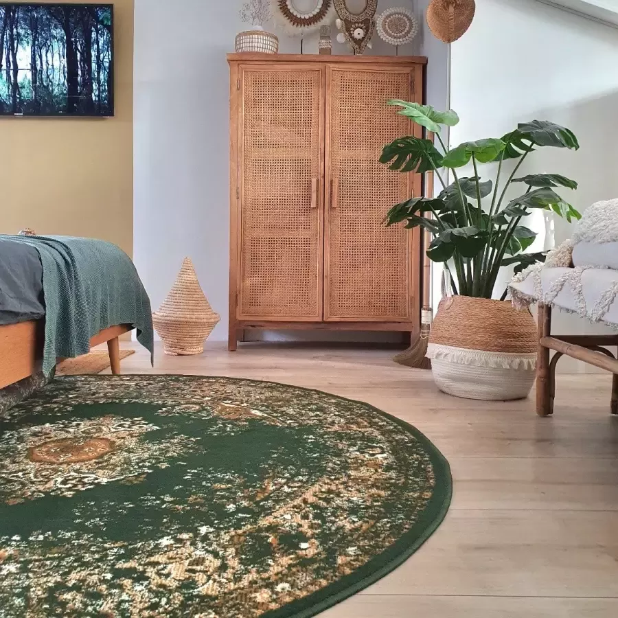 Interieur 05 Rond Vintage Vloerkleed Keshan Groen Polypropyleen Rond 190 Ø (L)
