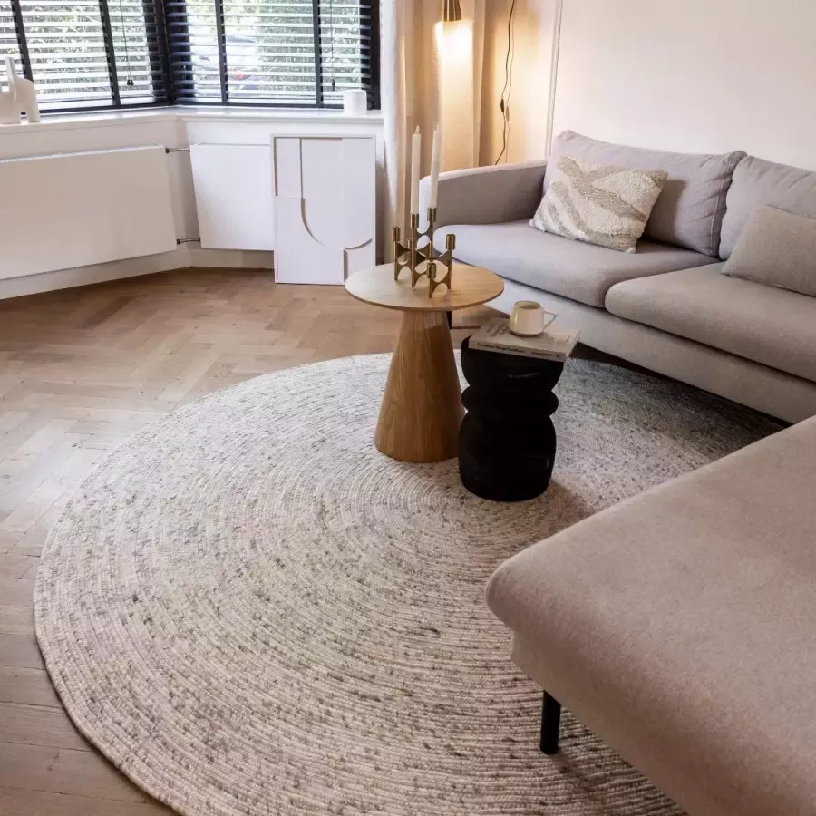 Interieur 05 Rond wollen vloerkleed Gapo beige wit gemeleerd Beige Wit Rond 220 Ø (XL)