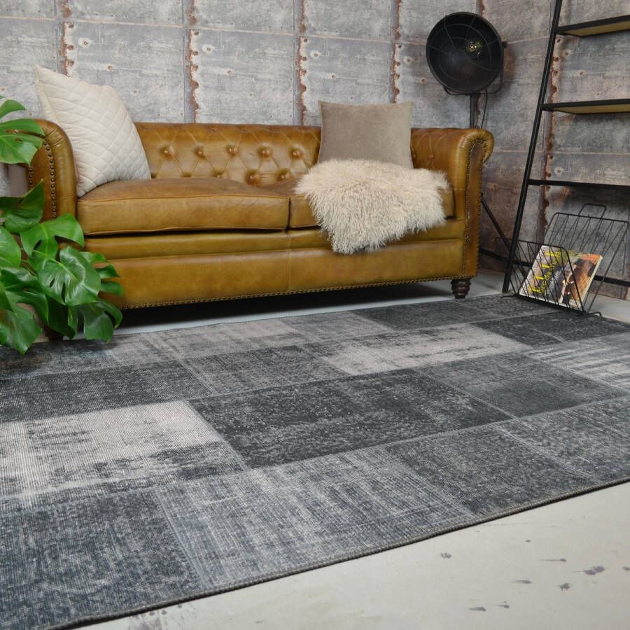 Interieur 05 Vintage Patchwork Vloerkleed Antraciet Moods Grijs Antraciet Katoen 160 x 230 cm (M)