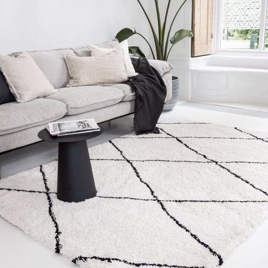 Interieur 05 Vloerkleed berber cream black Nea 80 x 150 cm (XXS) Wit Polypropyleen 80 x 150 cm (XS)