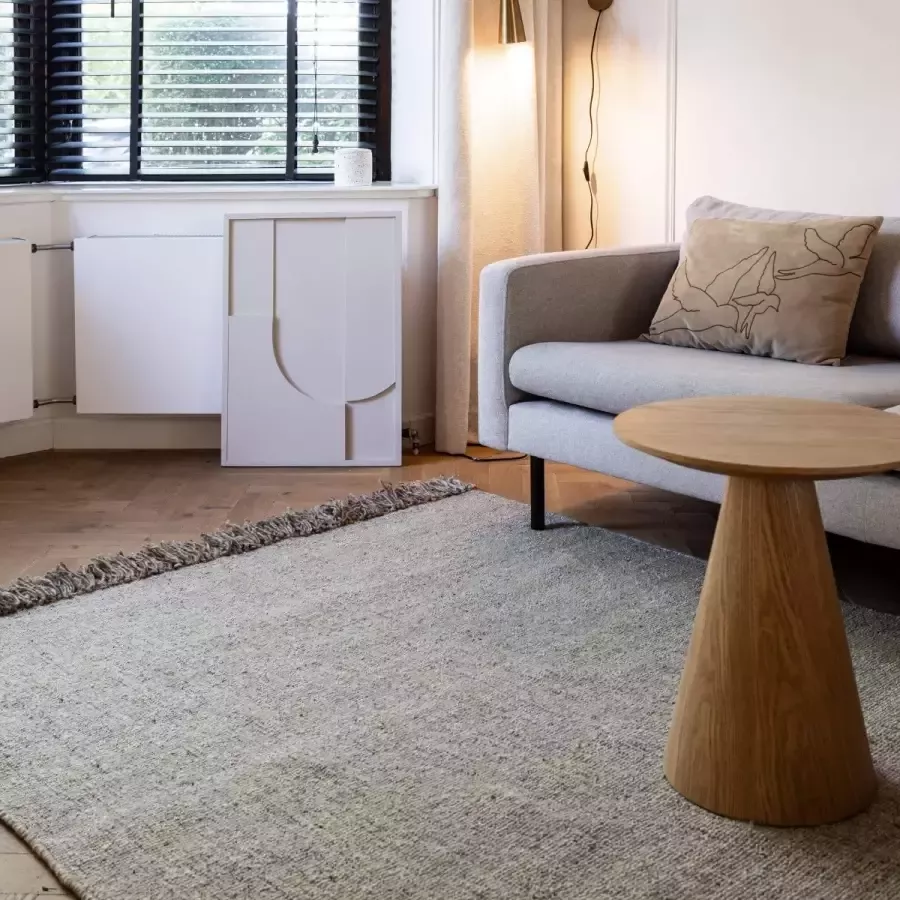 Interieur 05 Wollen vloerkleed Bologne beige naturel met Franjes 200 x 290 cm (L)