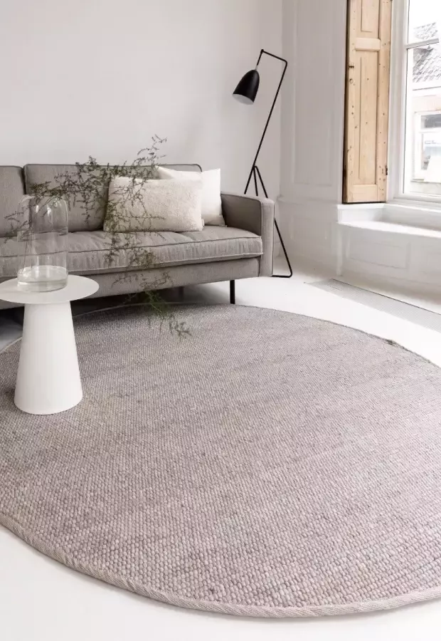 Interieur 05 Wollen Vloerkleed Grijs Beige Vik Grijs Antraciet Wol Rond 200 Ø (L)