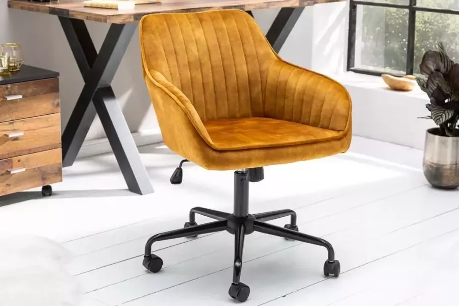 Interieurs online Bureaustoel met armleuning Fluweel stof mosterdgeel draaistoel