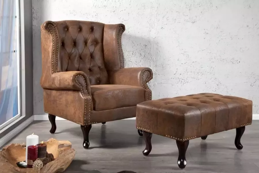 Interieurs online Chesterfield fauteuil antiek bruin