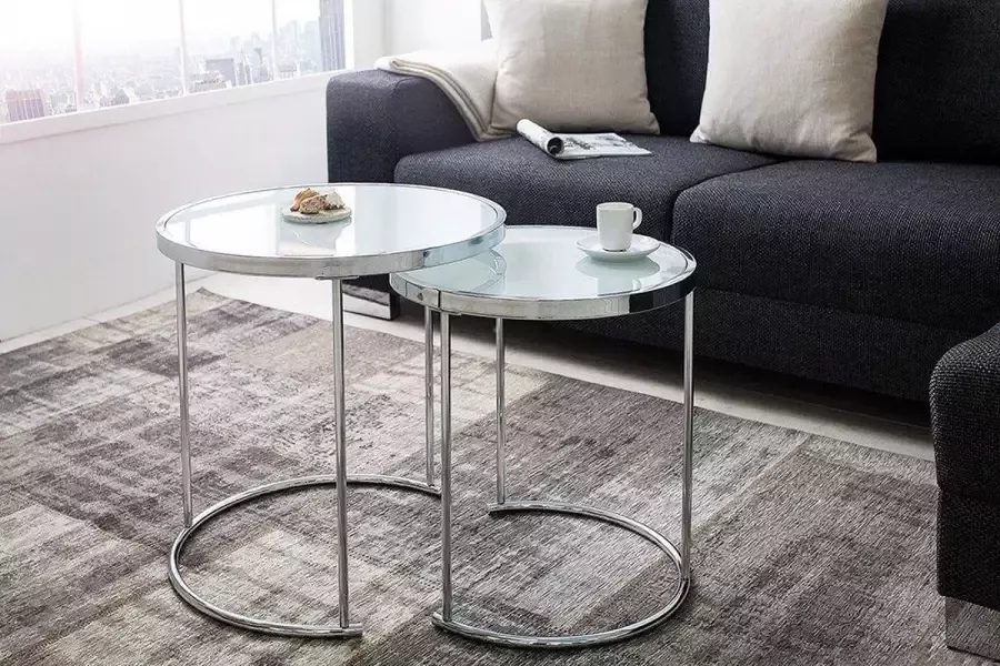 Interieurs online Design Salontafel Set van 2 Wit Glas 50cm