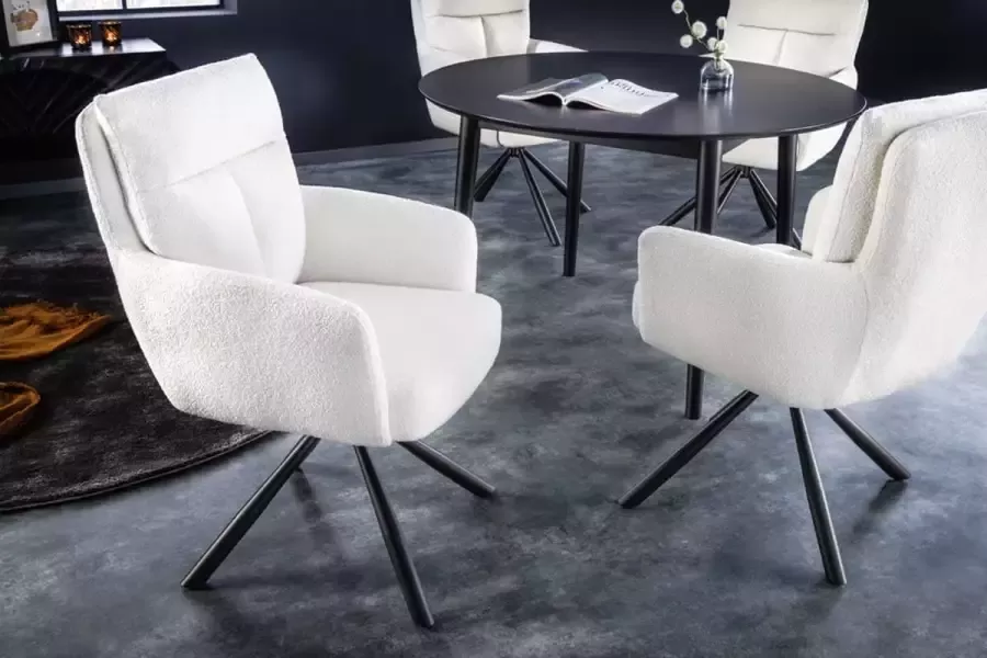 Interieurs online Draaibare retro stoel BIG GEORGE witte bouclé met armleuningen Bonell veerkern teddystof