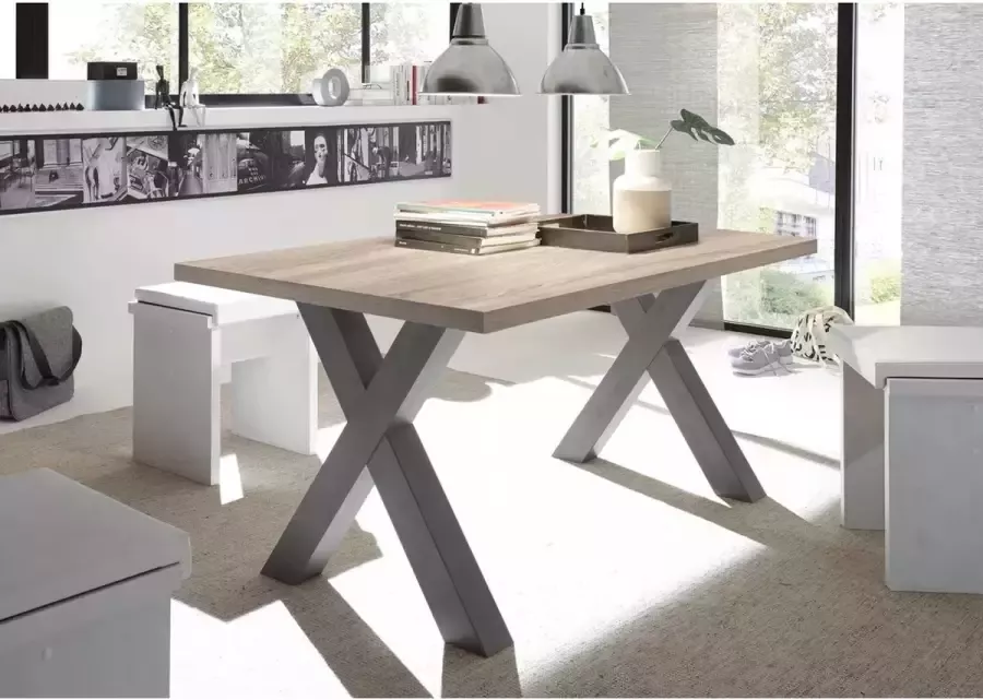 Interieurs online Eettafel 140cm X-frame onderstel gelamenteerd hout look