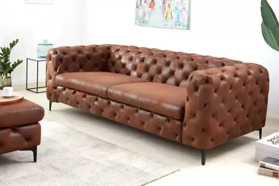 Interieurs online Elegante Chesterfield 3 zits bank antiek bruin 240 cm