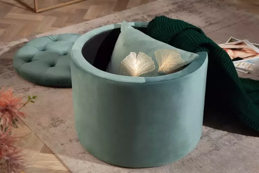 Interieurs online Elegante kruk MODERN BAROK 50 cm mint Petrol fluwelen opbergmand