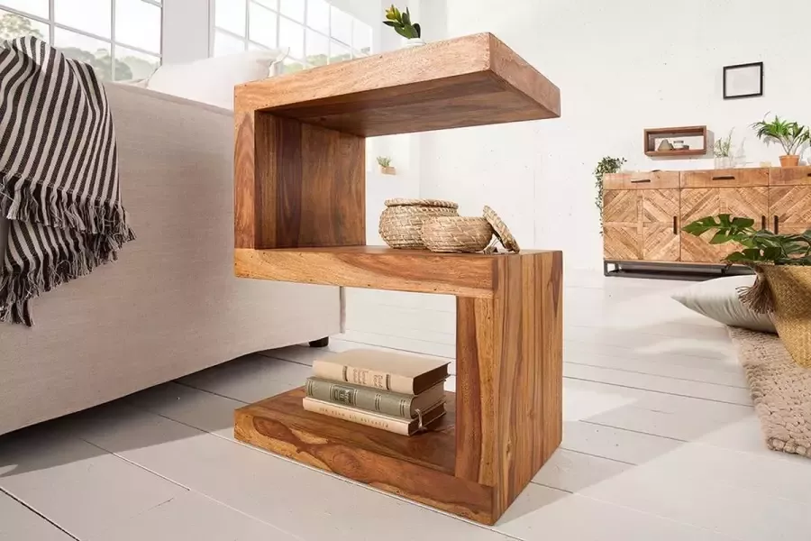Interieurs online Handgemaakte bijzettafel S 60 cm Sheesham massief hout variabel instelbaar