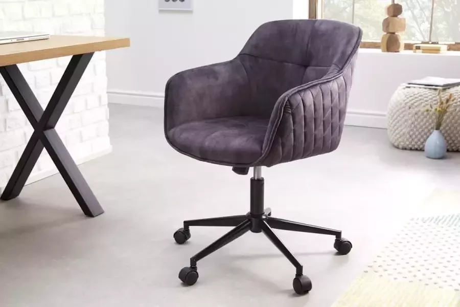 Interieurs online In hoogte verstelbare bureaustoel donkergrijs fluweel met sierstiksels