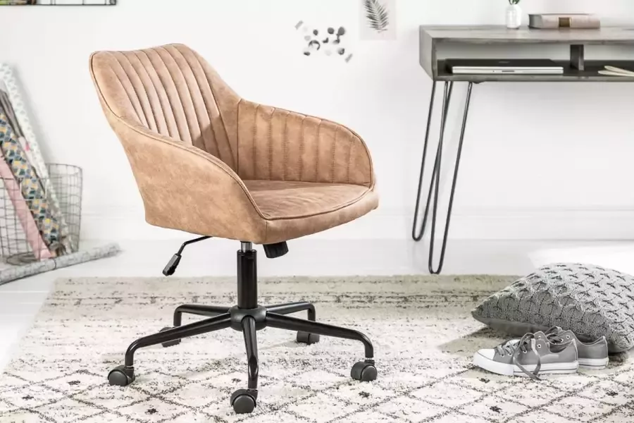 Interieurs online In hoogte verstelbare bureaustoel vintage taupe met armleuningen draaistoel