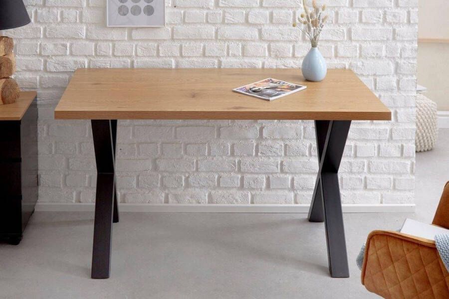 interieurs online Industrieel bureau LOFT 140 cm eiken look met zwart X-frame