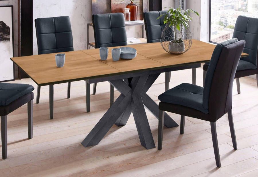 interieurs online Industriële Uitschuifbaar Design eettafel 160-210cm eiken look van gelamenteerd hout materiaal