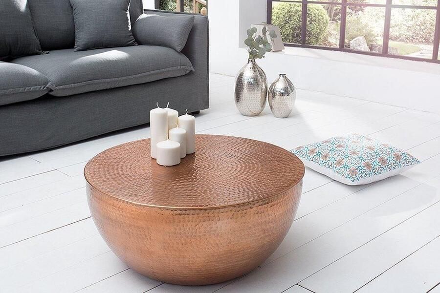 Interieurs online Extravagante salontafel Koper 60 cm koper hamerslag design