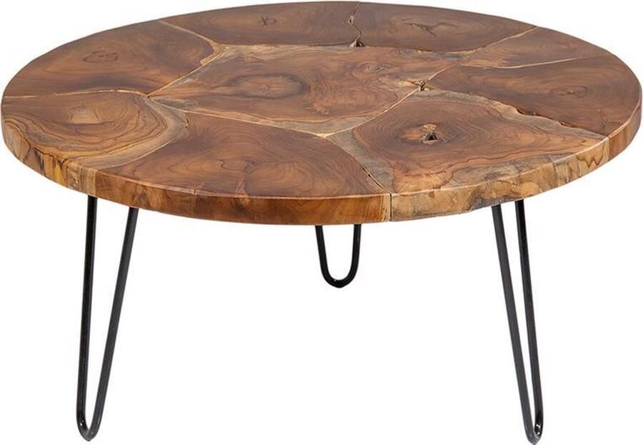 Interieurs online Handgemaakte salontafel 70cm teak met haarspeldpoten