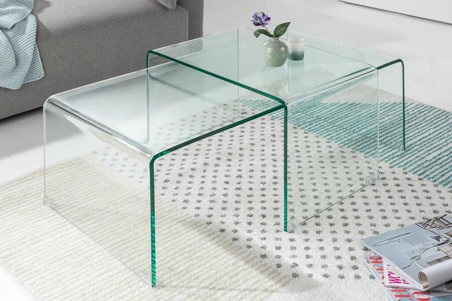 Interieurs online Hoge kwaliteit set van 2 glazen salontafel FANTOME 100 cm transparant