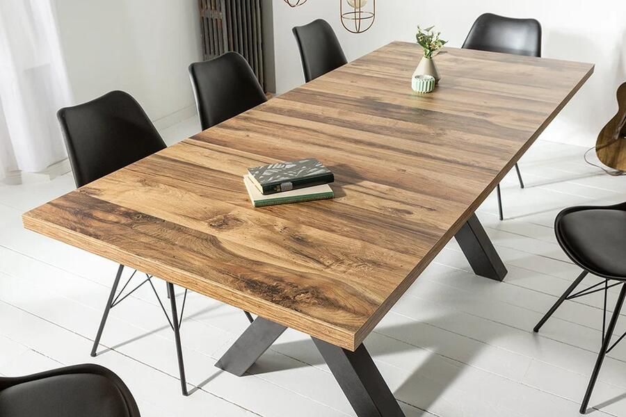 Interieurs online Industriële eettafel uitschuifbaar 140-190 cm eiken look met X-poten gelamineerd houtmateriaal